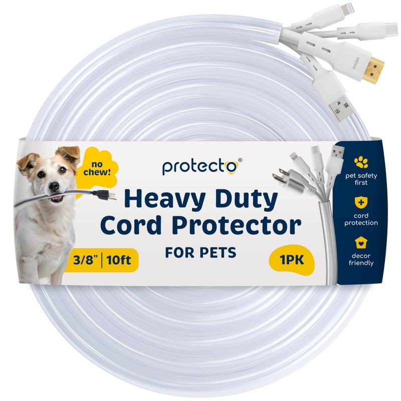 PROTECTO Heavy Duty Cord Protectors from Pets No Chew Solution, 10ft Easy to Use Dog & Cat Cord Protector, Clear & Odorless Critter Cord Covers for Pets, Power Audio & Video Wire Protector Tubing - Image 1